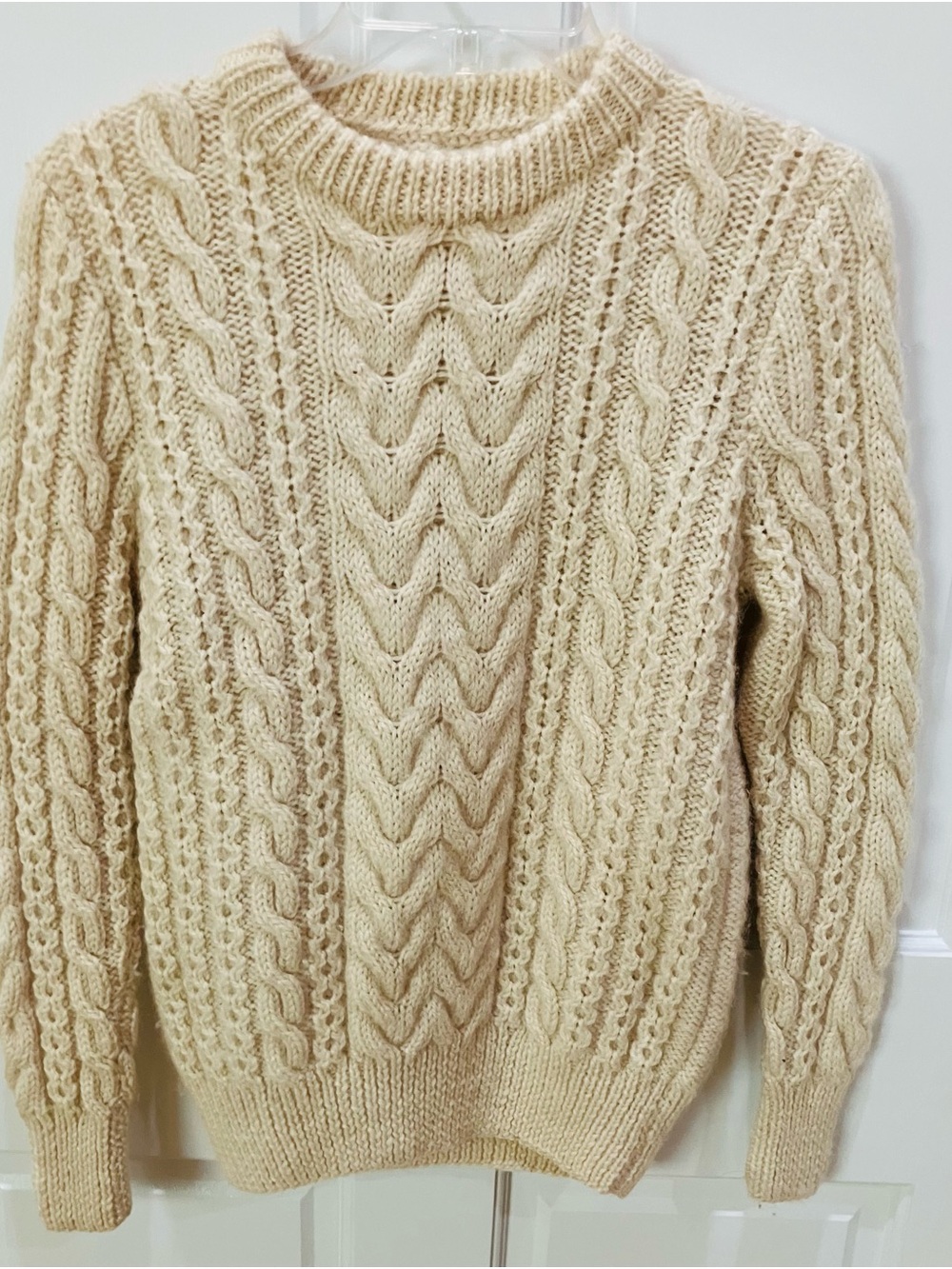 Classic Cable Knit Wool Sweater in Cream